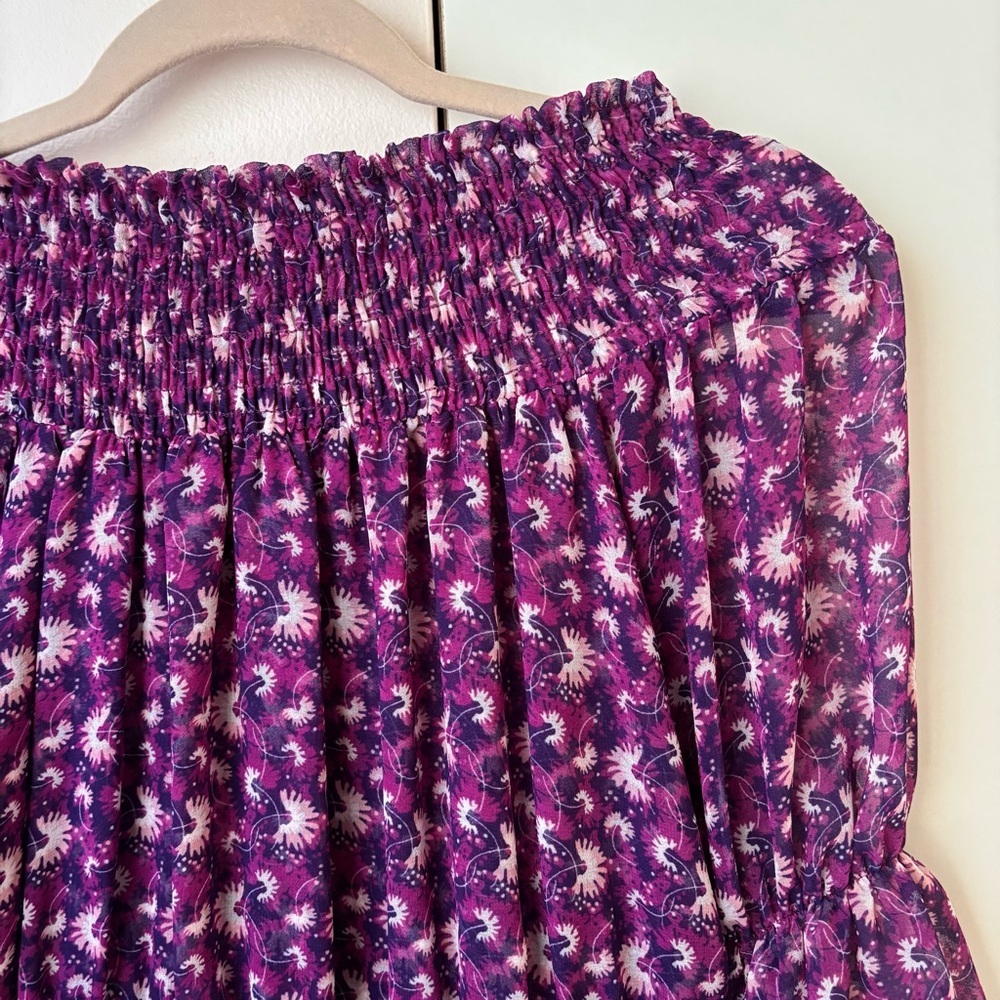 Misa Los Angeles Marisol Purple Floral Off Shoulder Smocked Mini Dress Size S - Picture 9 of 9